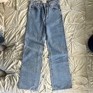 MNG Denim, Nora jeans, button fly, boot cut,unfinished hem, size 2